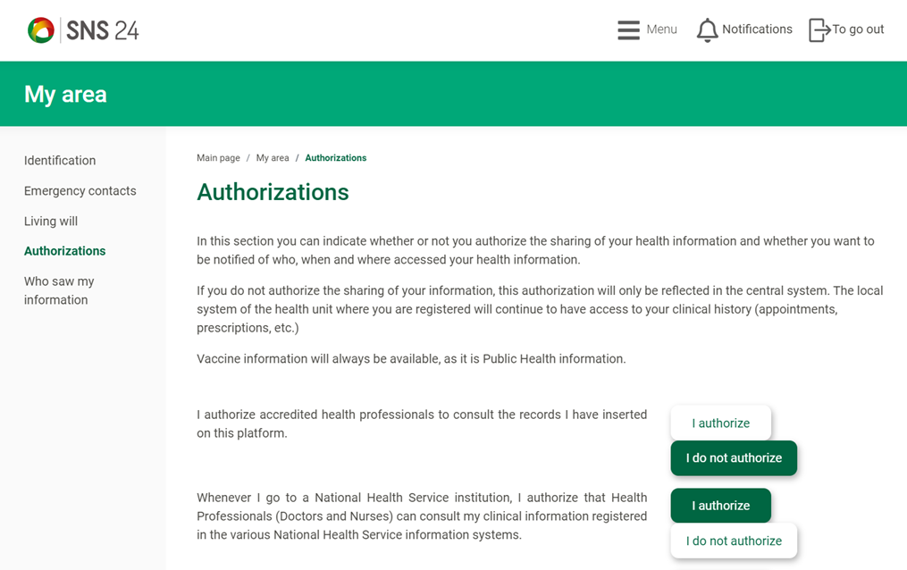 Portugal National Health System portal